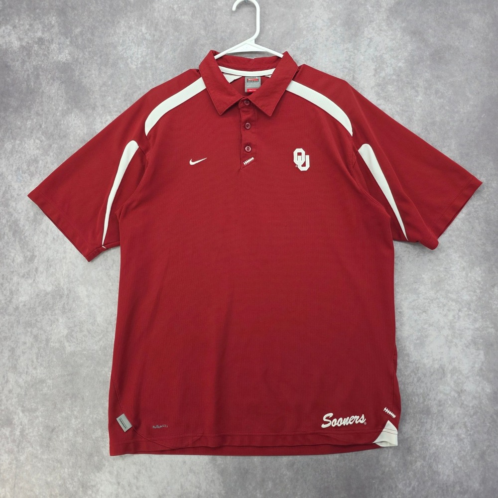 Nike Team Oklahoma Sooners Polo Shirt Mens Large Crimson Red FIT DRY OU Football